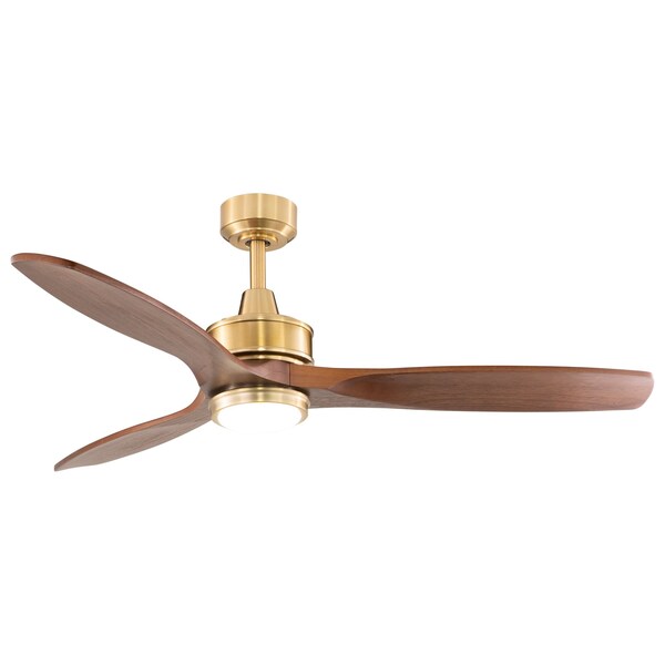 Vaxcel Curtiss Satin Brass Mid-Century Modern MCM Wood Propeller Ceiling Fan with LED Light Kit and Remote F0097 - main
